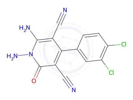 Chemical structure of 1,6-Diamino-4-(3,4-dichlorophenyl)-2-oxo-1,2-dihydropyridine-3,5-dicarbonitrile