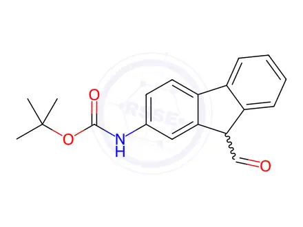 Chemical structure of Carbamic acid, N-(9-formyl-9H-fluoren-2-yl)-, 1,1-dimethylethyl ester