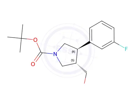 Chemical structure of tert-Butyl (3R,4S)-3-(3-Fluorophenyl)-4-(hydroxymethyl)pyrrolidine-1-carboxylate