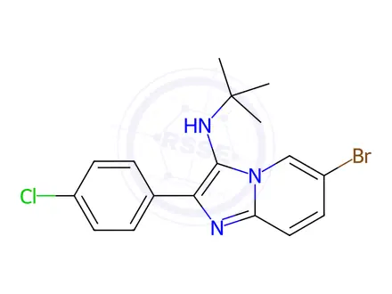 Chemical structure of 6-Bromo-N-tert-butyl-2-(4-chlorophenyl) imidazo[1,2-a]pyridin-3-amine