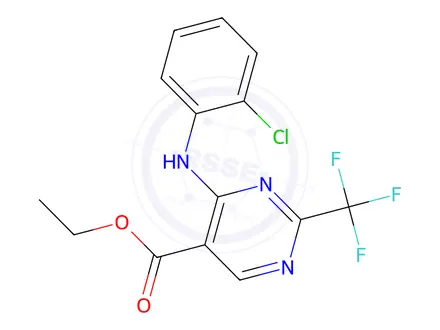 Chemical structure of Ethyl 4-((2-chlorophenyl)amino)-2-(trifluoromethyl)pyrimidine-5-carboxylate