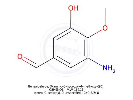 Chemical structure of Benzaldehyde, 3-amino-5-hydroxy-4-methoxy-(9CI)