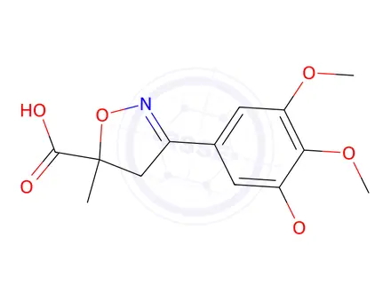 Chemical structure of 5-Methyl-3-(3,4,5-trimethoxyphenyl)-4,5-dihydro-1,2-oxazole-5-carboxylic acid