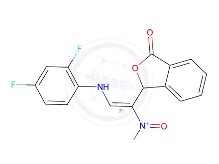 Chemical structure of 3-[(E)-2-[(2,4-Difluorophenyl)amino]-1-nitroethenyl]-1,3-dihydro-2-benzofuran-1-one