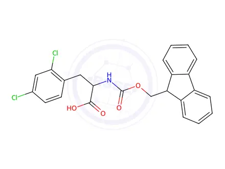 Chemical structure of 2-((((9H-Fluoren-9-yl)methoxy)carbonyl)amino)-3-(2,4-dichlorophenyl)propanoic acid