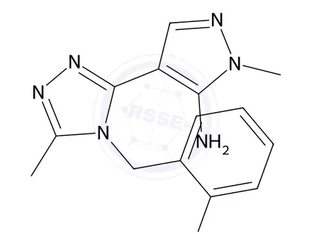 Chemical structure of 4-(4-(2-Fluorobenzyl)-5-methyl-4H-1,2,4-triazol-3-yl)-1-methyl-1H-pyrazol-5-amine