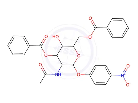 Chemical structure of 4-Nitrophenyl 2-acetamido-2-deoxy-3,6-di-O-benzoyl-b-D-galactopyranoside