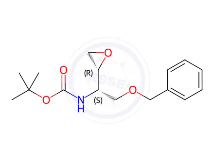 Chemical structure of Carbamic acid, N-[(1S)-1-(2R)-2-oxiranyl-2-(phenylmethoxy)ethyl]-, 1,1-dimethylethyl ester