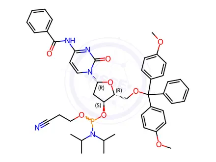 Chemical structure of N4-Benzoyl-2’-deoxy-5’-O-DMT-cytidine 3’-CE Phosphoramidite
