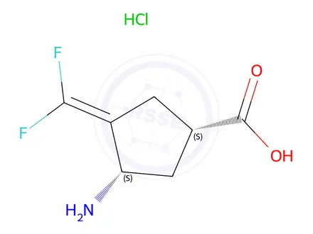 Chemical structure of (1S,3S)-3-Amino-4-(difluoromethylene)cyclopentanecarboxylic acid hydrochloride