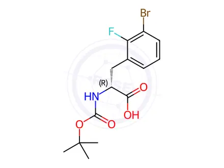 Chemical structure of N-Boc-3-bromo-2-fluoro-D-phenylalanine