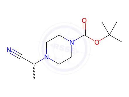 Chemical structure of tert-butyl 4-(1-cyanoethyl)piperazine-1-carboxylate