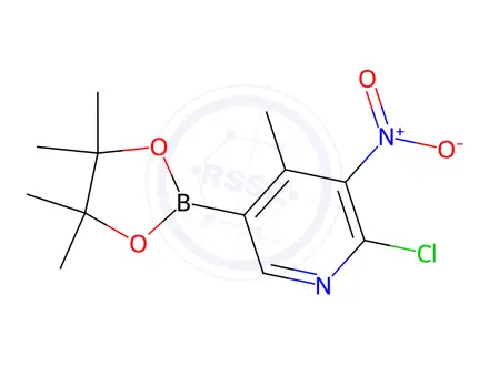 Chemical structure of 2-Chloro-4-methyl-3-nitro-5-(4,4,5,5-tetramethyl-1,3,2-dioxaborolan-2-yl)pyridine