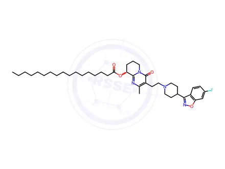 Chemical structure of Heptadecanoic Acid 3-[2-[4-(6-Fluoro-1,2-benzisoxazol-3-yl)-1-piperidinyl]ethyl]-6,7,8,9-tetrahydro-2-methyl-4-oxo-4H-pyrido[1,2-a]pyrimidin-9-yl Ester