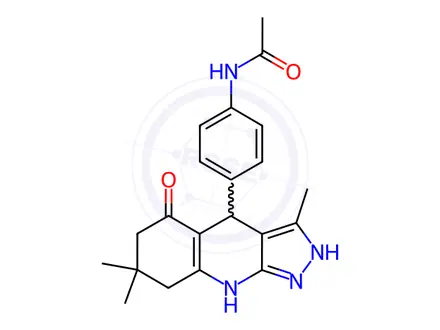 Chemical structure of N-(4-(3,7,7-trimethyl-5-oxo-4,5,6,7,8,9-hexahydro-2H-pyrazolo[3,4-b]quinolin-4-yl)phenyl)acetamide
