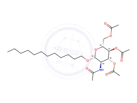 Chemical structure of (2R,3S,4R,5R,6R)-5-acetamido-2-(acetoxymethyl)-6-(dodecyloxy)tetrahydro-2H-pyran-3,4-diyl diacetate