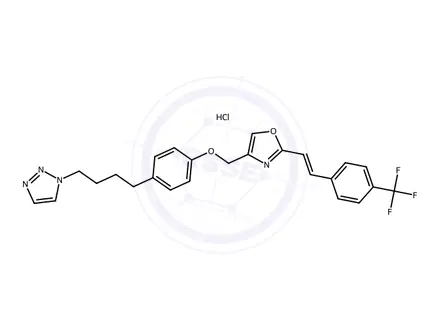 Chemical structure of 4-((4-(4-(1H-1,2,3-Triazol-1-yl)butyl)phenoxy)methyl)-2-(4-(trifluoromethyl)styryl)oxazole hydrochloride