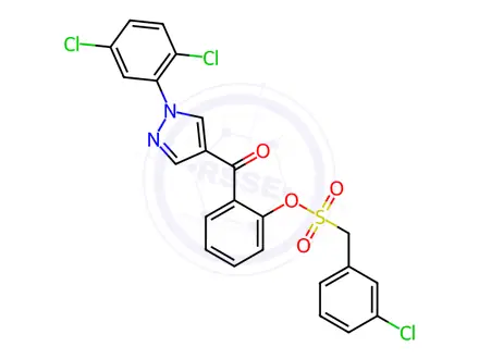Chemical structure of 2-(1-(2,5-Dichlorophenyl)-1H-pyrazole-4-carbonyl)phenyl (3-chlorophenyl)methanesulfonate