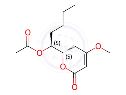 Chemical structure of (S)-6-[(S)-1-Acetoxypentyl]-5,6-dihydro-4-methoxy-2H-pyran-2-one