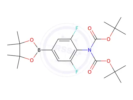 Chemical structure of tert-Butyl (2,6-difluoro-4-(4,4,5,5-tetramethyl-1,3,2-dioxaborolan-2-yl)phenyl)biscarbamate