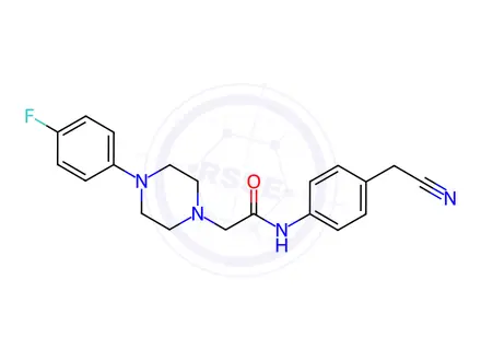 Chemical structure of N-(4-(cyanomethyl)phenyl)-2-(4-(4-fluorophenyl)piperazin-1-yl)acetamide