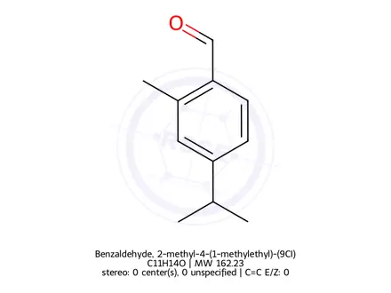 Chemical structure of Benzaldehyde, 2-methyl-4-(1-methylethyl)-(9CI)