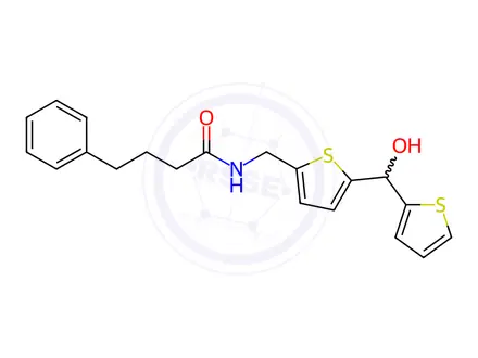 Chemical structure of N-((5-(Hydroxy(thiophen-2-yl)methyl)thiophen-2-yl)methyl)-4-phenylbutanamide