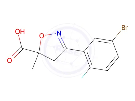 Chemical structure of 3-(5-Bromo-2-fluorophenyl)-5-methyl-4,5-dihydro-1,2-oxazole-5-carboxylic acid