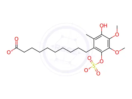 Chemical structure of Hydro Idebenone 10’-Carboxylate 1-O-Sulfate Dipotassium Salt