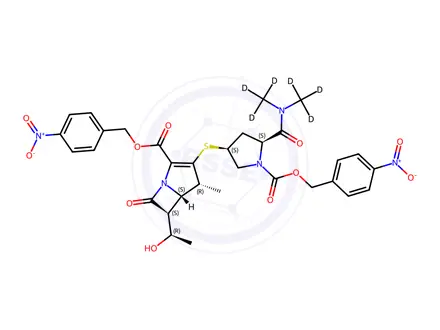 Chemical structure of N-4-Nitrobenzyloxycarbonyl Meropenem-d6 4-Nitrobenzyl Ester