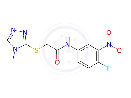 Chemical structure of N-(4-fluoro-3-nitrophenyl)-2-((4-methyl-4H-1,2,4-triazol-3-yl)thio)acetamide