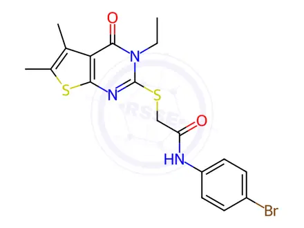 Chemical structure of N-(4-Bromophenyl)-2-((3-ethyl-5,6-dimethyl-4-oxo-3,4-dihydrothieno[2,3-d]pyrimidin-2-yl)thio)acetamide