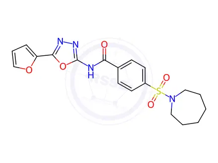 Chemical structure of N-[5-(2-Furanyl)-1,3,4-oxadiazol-2-yl]-4-[(hexahydro-1H-azepin-1-yl)sulfonyl]benzamide