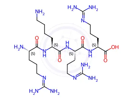 Chemical structure of (2S)-2-[[(2S)-2-[[(2S)-6-Amino-2-[[(2S)-2-amino-5-(diaminomethylideneamino)pentanoyl]amino]hexanoyl]amino]-5-(diaminomethylideneamino)pentanoyl]amino]-5-(diaminomethylideneamino)pentanoic acid
