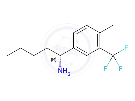 Chemical structure of (R)-1-(4-methyl-3-(trifluoromethyl)phenyl)pentan-1-amine
