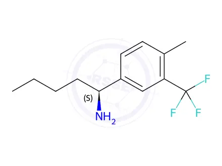 Chemical structure of (S)-1-(4-methyl-3-(trifluoromethyl)phenyl)pentan-1-amine
