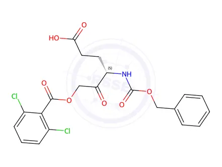 Chemical structure of N-benzyloxycarbonyl-3-amino-5-carboxy-2-oxopent-1-yl 2,6-dichlorobenzoate