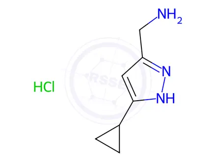 Chemical structure of (5-Cyclopropyl-1H-pyrazol-3-yl)methanamine hydrochloride