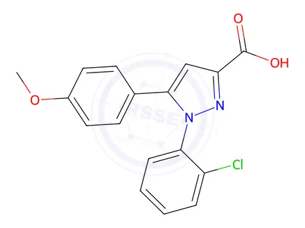 Chemical structure of 1-(2-Chlorophenyl)-5-(4-methoxyphenyl)-1H-pyrazole-3-carboxylic acid