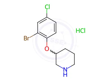Chemical structure of 3-(2-Bromo-4-chlorophenoxy)piperidine hydrochloride