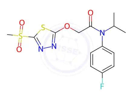 Chemical structure of N-(4-Fluorophenyl)-N-isopropyl-2-((5-(methylsulfonyl)-1,3,4-thiadiazol-2-yl)oxy)acetamide