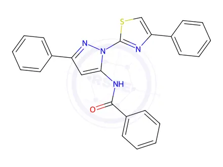 Chemical structure of N-(3-Phenyl-1-(4-phenylthiazol-2-yl)-1H-pyrazol-5-yl)benzamide