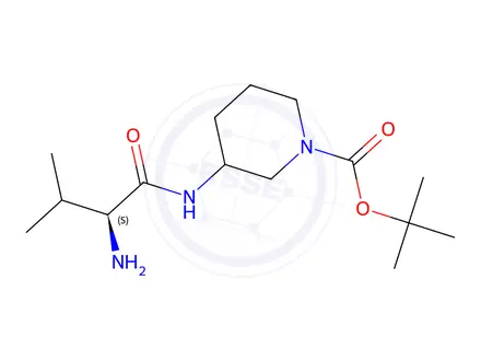 Chemical structure of 3-((S)-2-Amino-3-methyl-butyrylamino)-piperidine-1-carboxylic acid tert-butyl ester