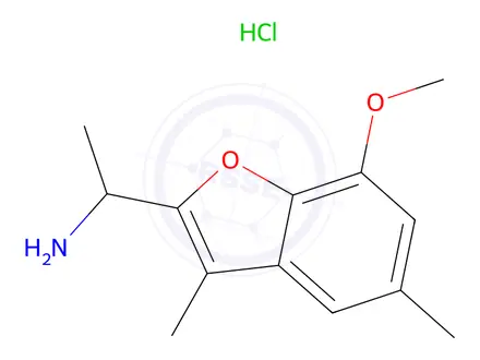 Chemical structure of 1-(7-Methoxy-3,5-dimethyl-1-benzofuran-2-yl)ethan-1-amine hydrochloride