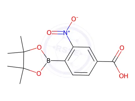 Chemical structure of 3-Nitro-4-(4,4,5,5-tetramethyl-1,3,2-dioxaborolan-2-yl)benzoic acid