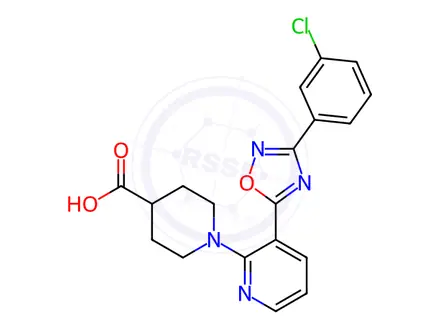 Chemical structure of 1-{3-[3-(3-chlorophenyl)-1,2,4-oxadiazol-5-yl]pyridin-2-yl}piperidine-4-carboxylic acid
