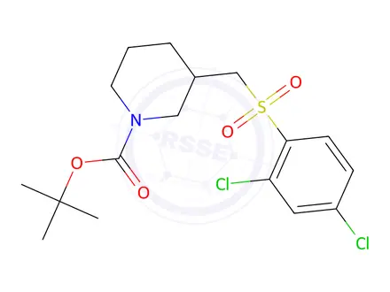 Chemical structure of 3-(2,4-Dichloro-benzenesulfonylmethyl)-piperidine-1-carboxylic acid tert-butyl ester