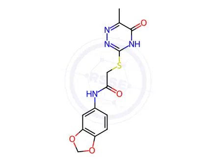 Chemical structure of N-(Benzo[d][1,3]dioxol-5-yl)-2-((6-methyl-5-oxo-4,5-dihydro-1,2,4-triazin-3-yl)thio)acetamide