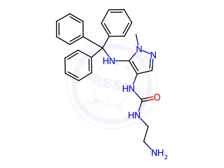 Chemical structure of 1-(2-Aminoethyl)-3-(1-methyl-5-(tritylamino)-1H-pyrazol-4-yl)urea
