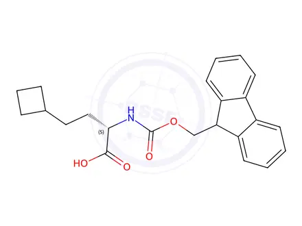 Chemical structure of (S)-2-((((9H-Fluoren-9-yl)methoxy)carbonyl)amino)-4-cyclobutylbutanoic acid